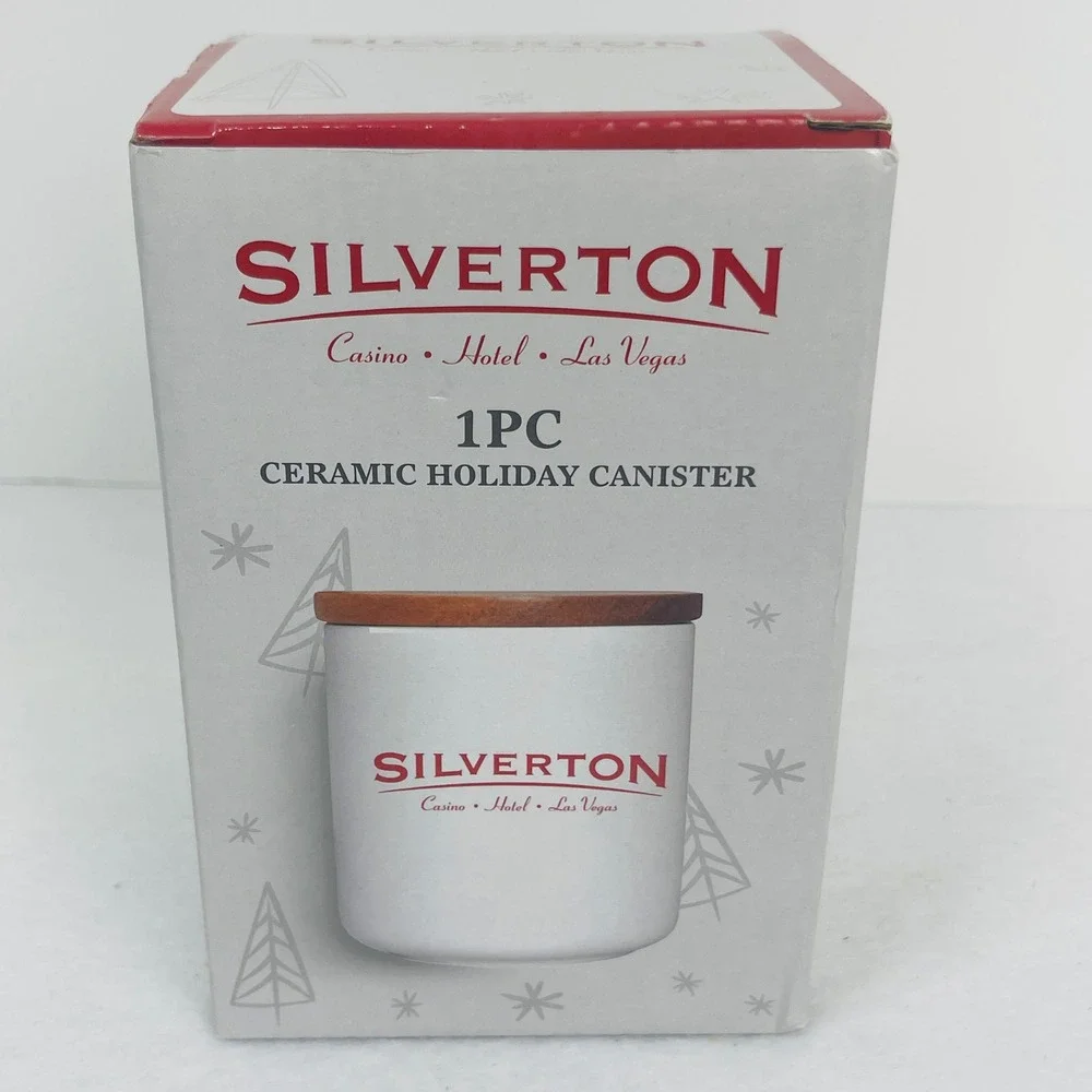 Silverton Casino Hotel Las Vegas Ceramic Holiday Canister White Red Wood Lid